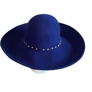 Vintage Ann Marie 100% Wool Blue With Gold Details Hat